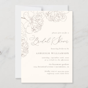 Chic Minimalist Hand-drawn Peonies Bridal Shower Magnetic Invitation