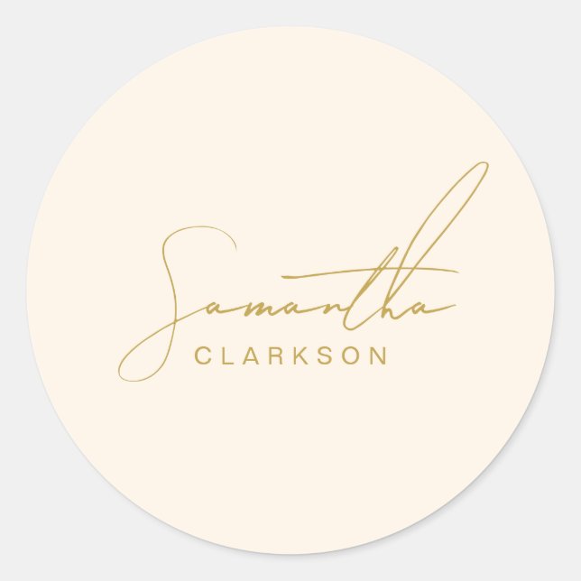 Chic Minimalist Handwritten Gold Script Typography Classic Round Sticker (Front)