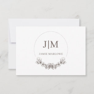 Chic Minimalist Initial Name Monogram Grey Floral Card