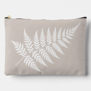 Chic Minimalist Mocha Taupe White Fern Large Accessory Pouch
