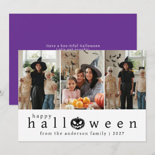 Chic Minimalist Modern 3 Photo Collage Halloween Holiday Card