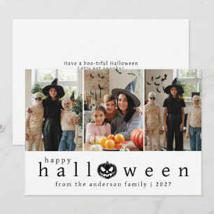 Chic Minimalist Modern 3 Photo Collage Halloween Holiday Card