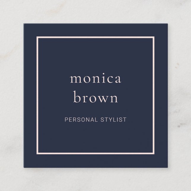 Chic Minimalist Modern | Navy Blue and Blush Square Business Card (Front)