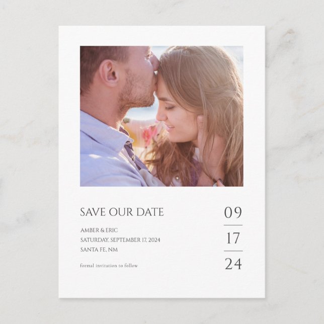 Chic Minimalist Modern Photo Wedding Save the Date Announcement Postcard (Front)