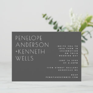 Chic Minimalist Modern Wedding Black Horizontal Invitation