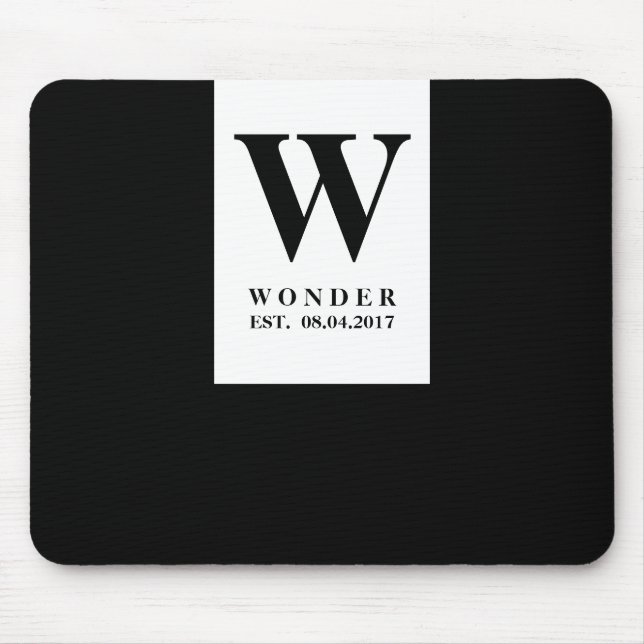 Chic Minimalist Monogram | Black Newlywed Wedding  Mouse Mat (Front)
