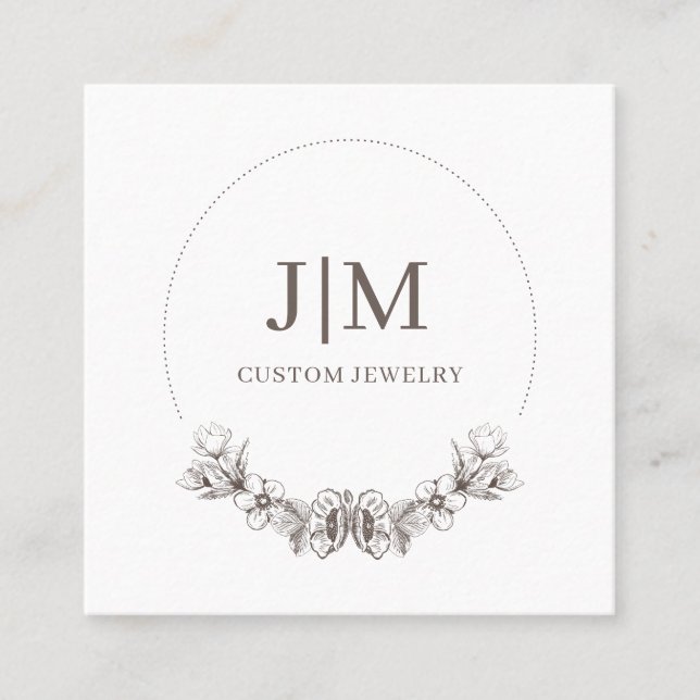 Chic Minimalist Monogram Jewellery Designer Square Business Card (Front)