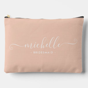 Chic Minimalist Peach Pink Personalised Bridesmaid Accessory Pouch