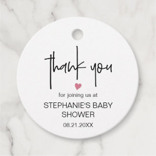 Chic Minimalist Pink Thank You Baby Girl Shower  Favour Tags