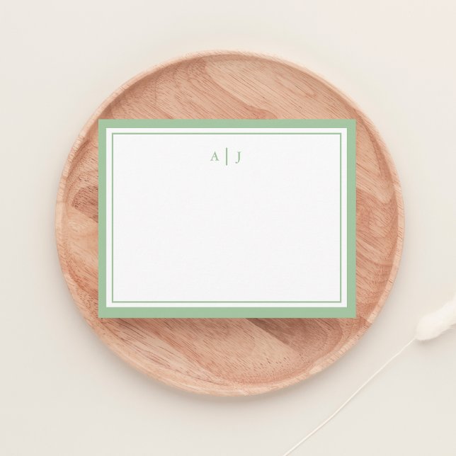 Chic Minimalist Sage Green Two Border Monogram Card (Creator Uploaded)