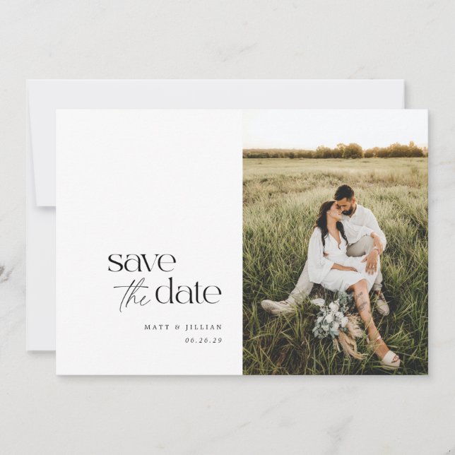 Chic Minimalist Save the Date in Black and White Announcement (Front)