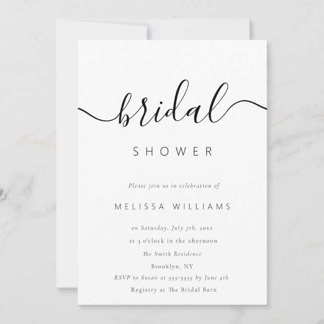 Chic Minimalist Script Bridal Shower Invitation (Front)