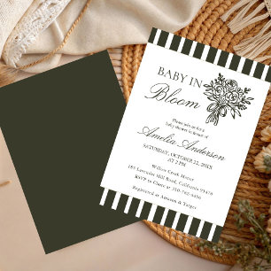 Chic Minimalist Stripe Green Floral baby shower Invitation