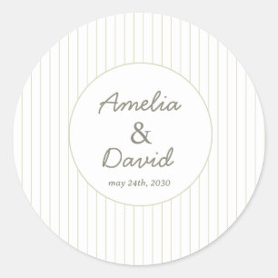 Chic Minimalist Stripe Green Wedding  Classic Round Sticker