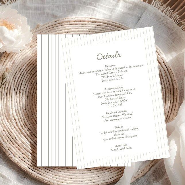 Chic Minimalist Stripe Green Wedding Details Invitation (Creator Uploaded)