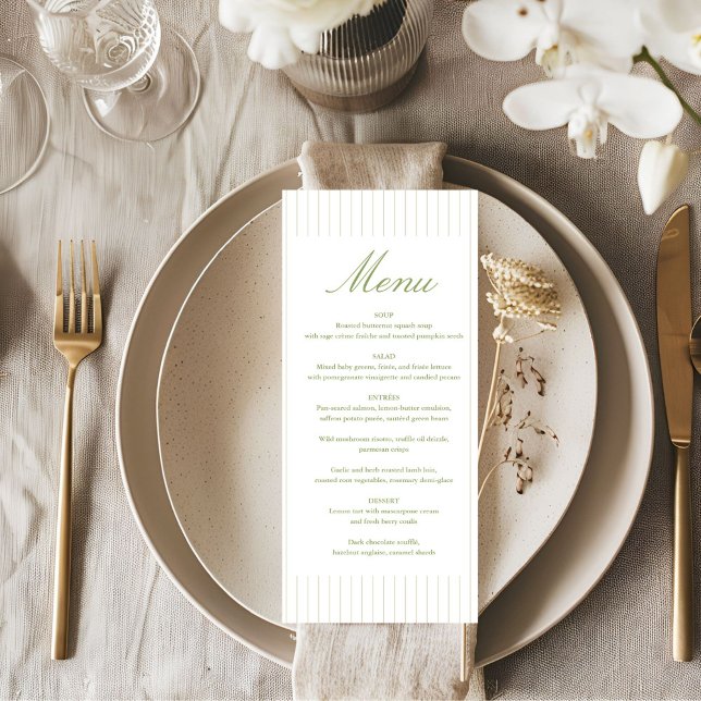 Chic Minimalist Stripe Green Wedding Menu (Creator Uploaded)