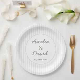 Chic Minimalist Stripe Green Wedding Paper Plate