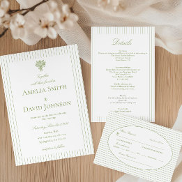Chic Minimalist Stripe Green Wedding RSVP Card