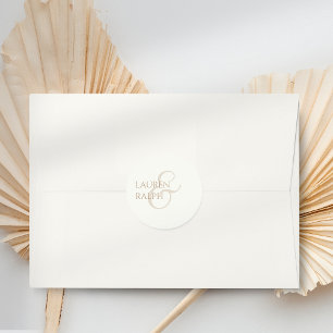 Chic Minimalist Taupe & Ivory Script Wedding Classic Round Sticker