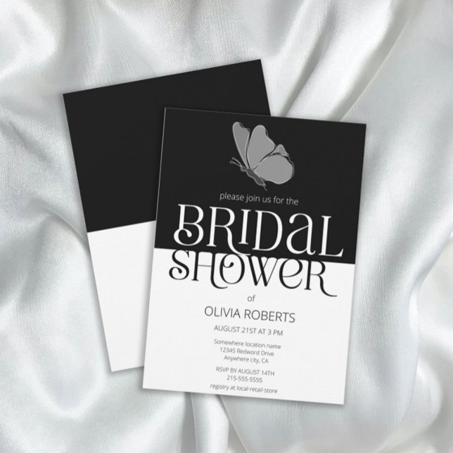 Chic Minimalist Typography Butterfly Bridal Shower Invitation (Creator Uploaded)