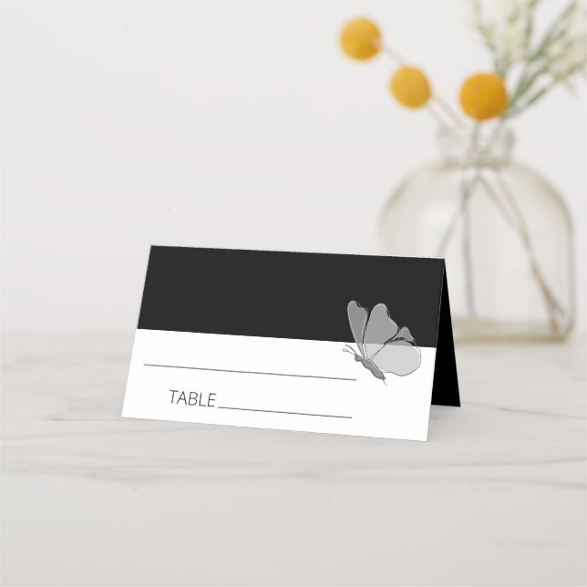 Chic Minimalist Typography Butterfly Wedding Place Card (Front)