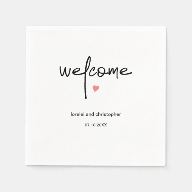 Chic Minimalist Wedding Guest Welcome Cocktail Napkin (Front)