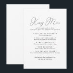 Chic Minimalist Wedding Kissing Menu Game Card<br><div class="desc">This chic minimalist wedding kissing menu game card is perfect for a rustic wedding reception. The simple and elegant design features classic and fancy script typography in black and white.</div>