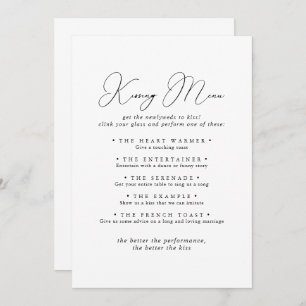 Chic Minimalist Wedding Kissing Menu Game Card
