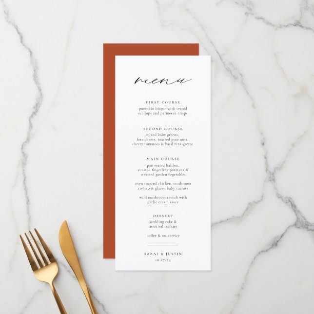 Chic Minimalist Wedding Menu (Front/Back In Situ)
