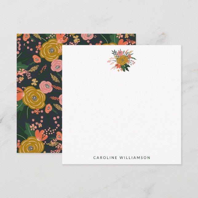 Chic Minimalist Yellow Navy Flowers Personalised Card (Front/Back)
