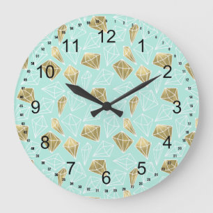 Chic Mint and Gold Diamonds Large Clock