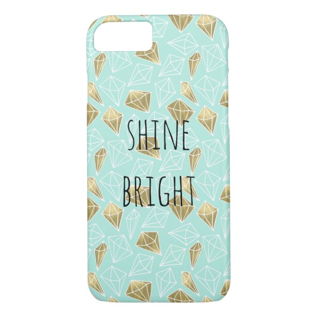 Chic Mint and Gold Diamonds Shine Bright Case-Mate iPhone Case (Back)