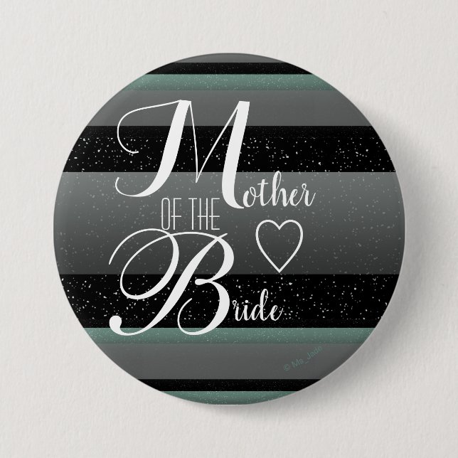 Chic Mint Black Grey Striped Mother of the Bride 7.5 Cm Round Badge (Front)