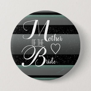Chic Mint Black Grey Striped Mother of the Bride 7.5 Cm Round Badge