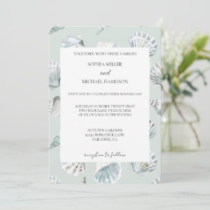 Chic Mint Blue Beach Shells Wedding Invitation