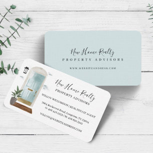Chic Mint Blue Watercolor Front Door Entranceway Business Card