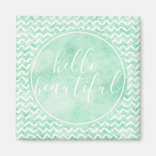 Chic Mint Chevron Stripes Hello Beautiful Magnet