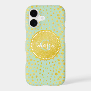 Chic mint faux gold glitter cheetah print monogram