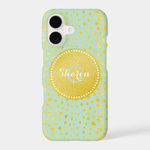 Chic mint faux gold glitter cheetah print monogram