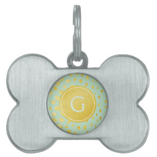 Chic mint faux gold glitter cheetah print monogram pet tag