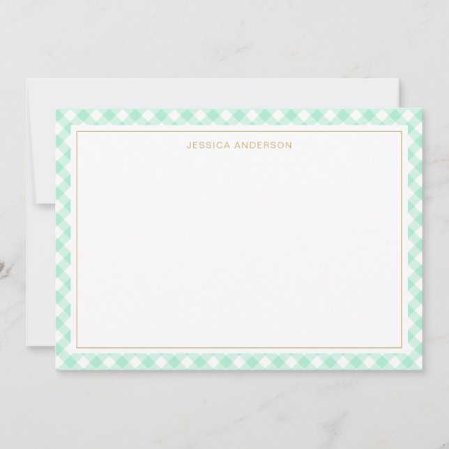 Chic Mint Gingham Pattern Card (Front)