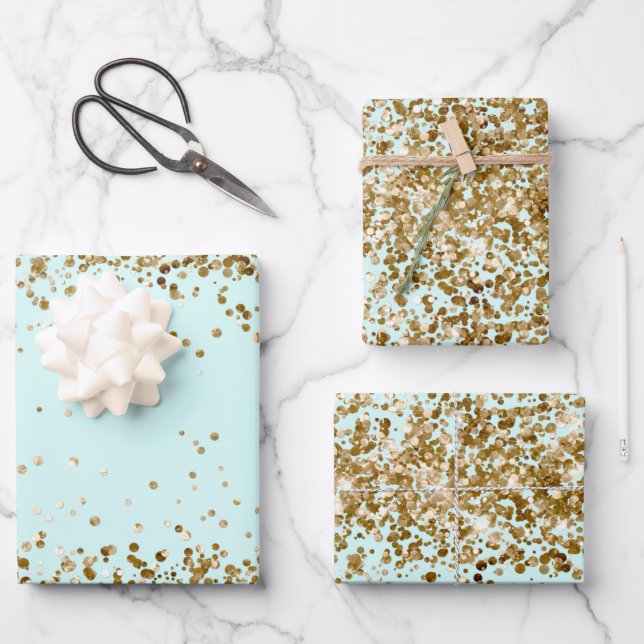 Chic Mint Glam Gold Glitzy Sparkle Glitter     Wrapping Paper Sheet (Front)
