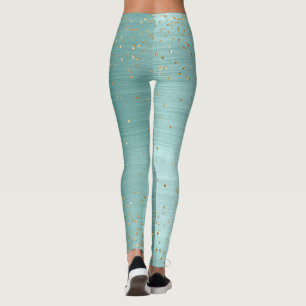 Chic Mint Glam Gold Sparkle Confetti Personalised Leggings