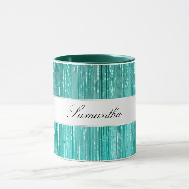 Chic Mint Glam Tinsel Stripes Mug (Center)