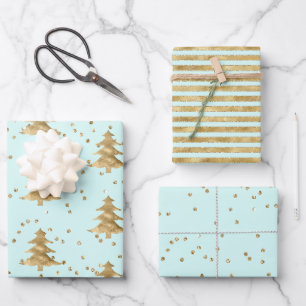 Chic Mint Gold Christmas Tree Wrapping Paper Sheet