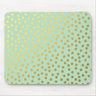 Chic Mint Gold Confetti Dots Mouse Mat