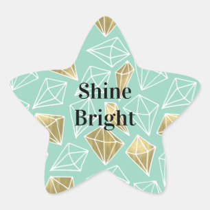 Chic Mint Gold Diamonds Star Sticker