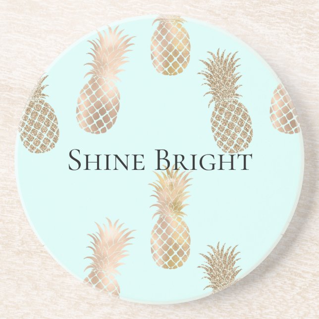 Chic Mint Gold Glam Pineapples Coaster (Front)