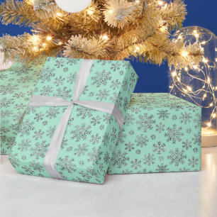 Chic Mint Green Christmas w/ Elegant Snowflakes Wrapping Paper