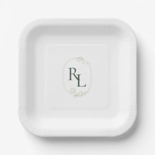 Chic Mint Green Couple Monogram Wedding Paper Plate
